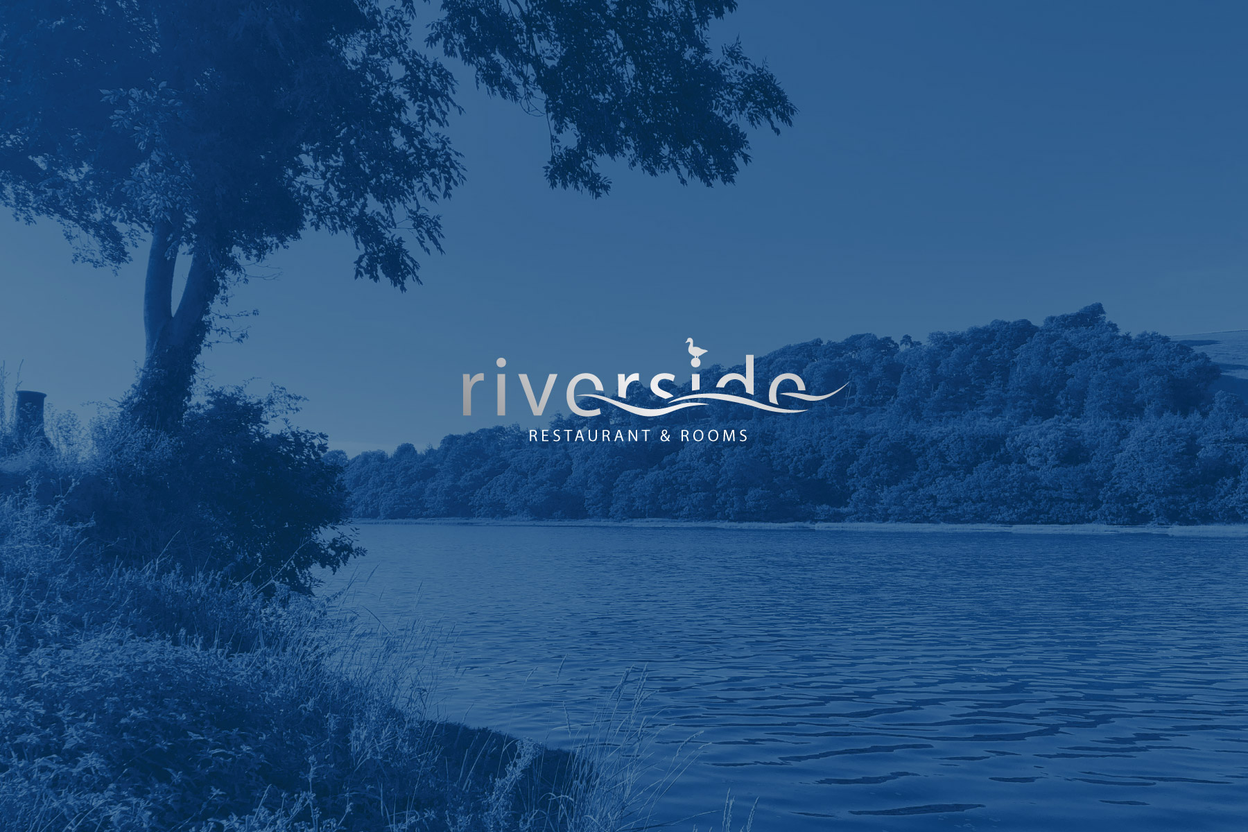 riverside restaurant logo and river background