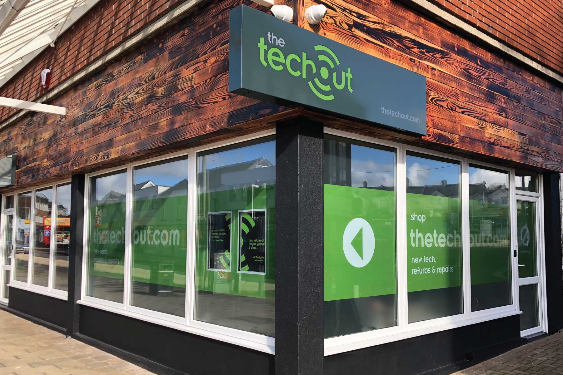The Techout signage, window graphics and Logo design